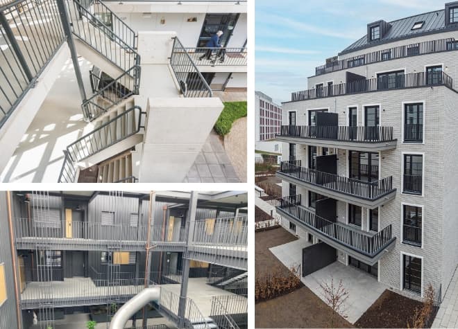 Brandschutzlösungen für Balkone, Laubengänge und Außentreppen in Wohngebäuden
