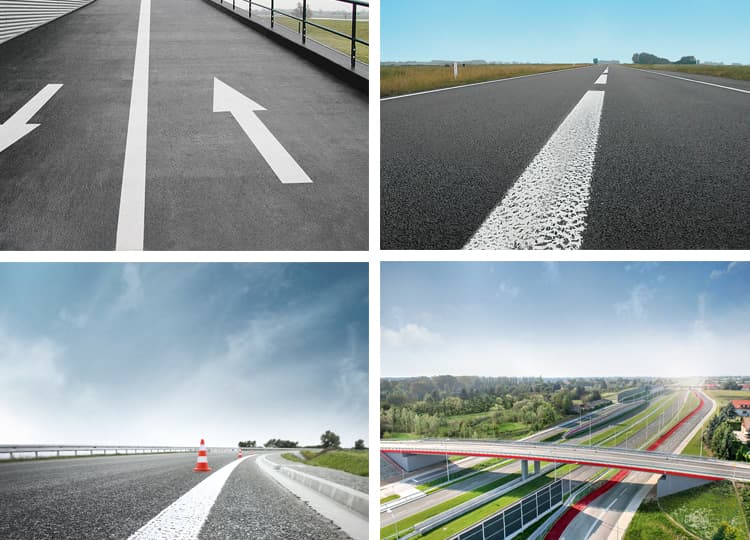 Straßenmarkierungen mit Pfeil- und Linienführung auf Fahrbahn