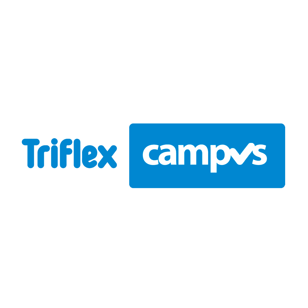 Ein blaues Logo mit dem Schriftzug Triflex und Campus, indem das U als Häkchen angezeigt wird