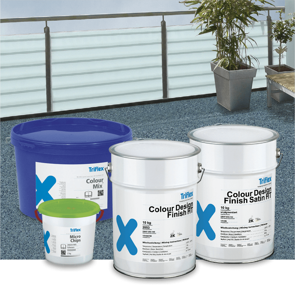 Triflex Colour Design Finish Systeme mit Gebinden vor beschichteter Außenfläche