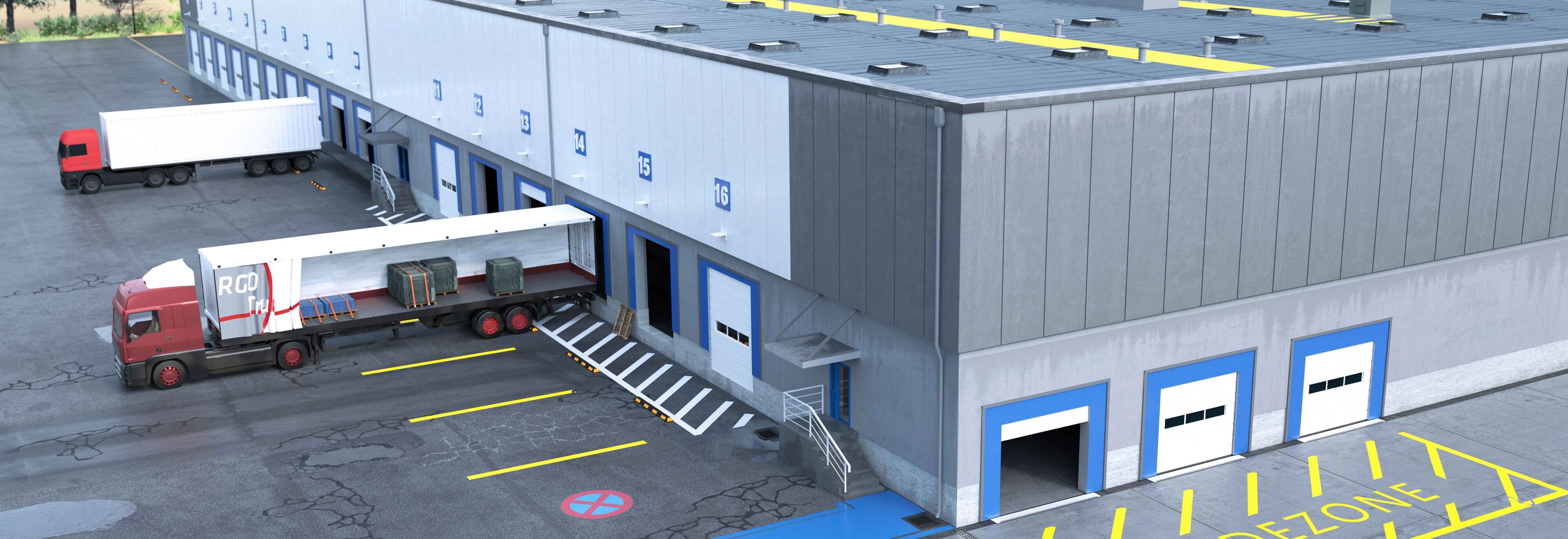 Overview of application areas for building and structural surfaces in an industrial building, showing marked connections, transitions, details, and adjacent surfaces