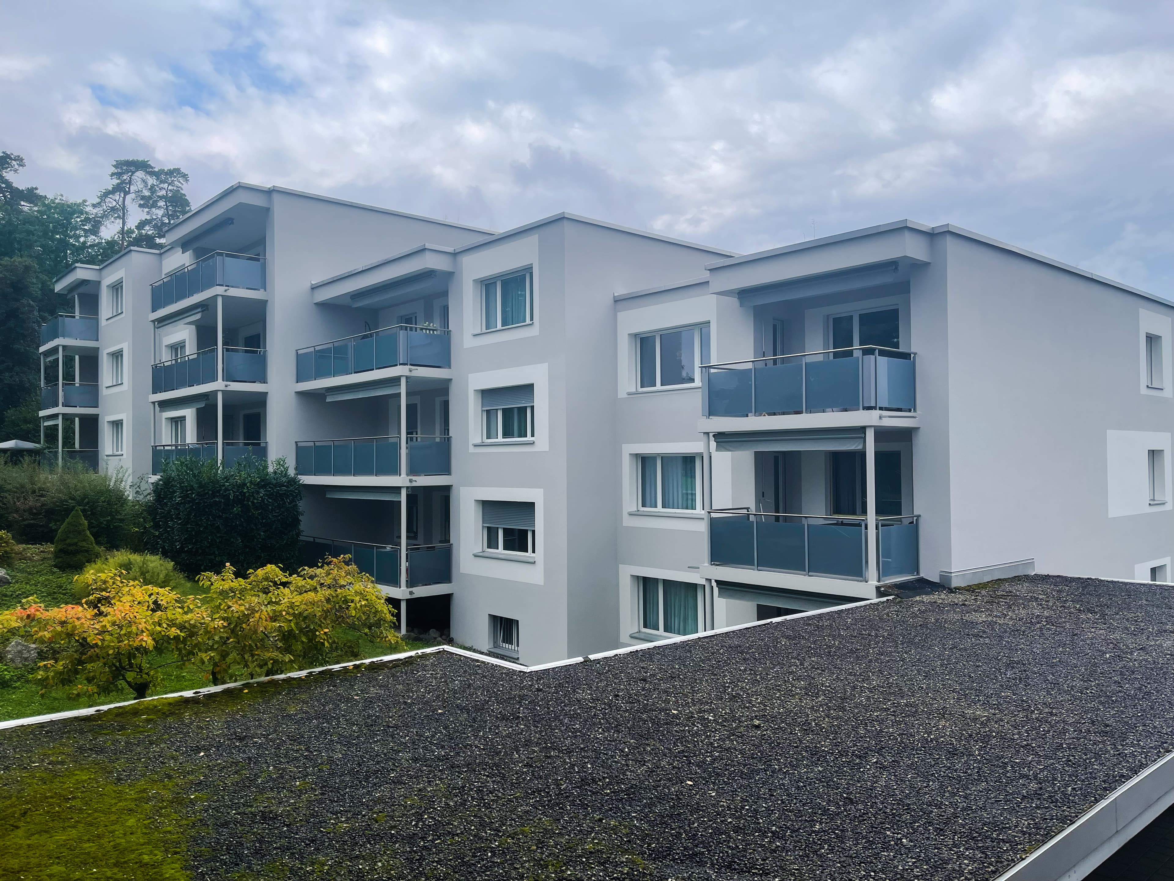 Renovated balconies on an apartment building in the housing stock