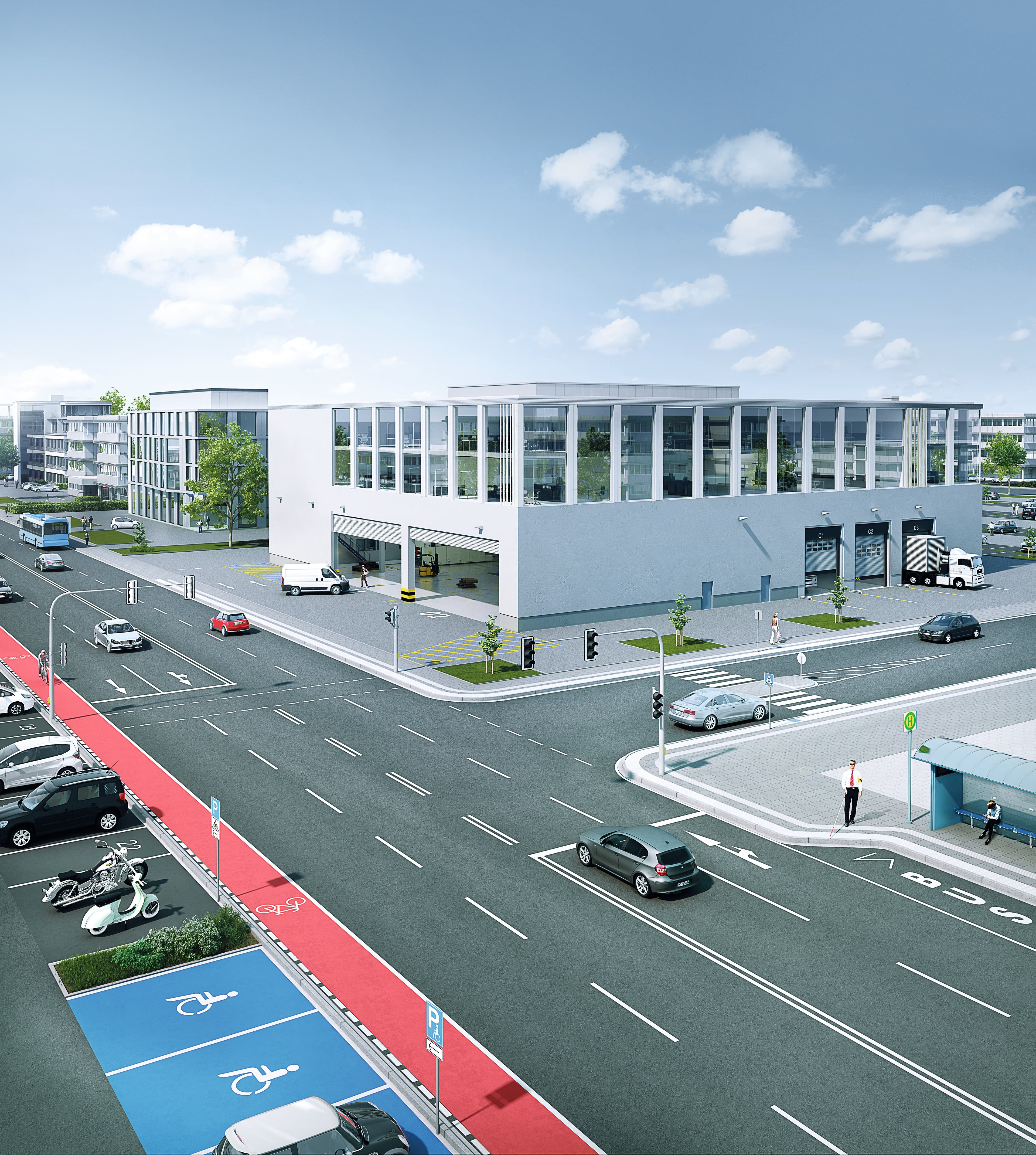 Straßenmarkierungen mit Triflex Kaltplastik auf Verkehrsflächen zur sicheren Fahrbahnführung und klaren Orientierung