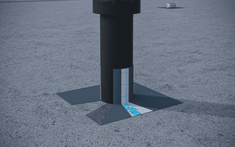 Rendering einer Dachdurchdringung auf einem Flachdach mit Triflex ProDetail.