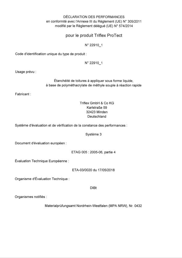 Triflex ProTect Déclaration des performances