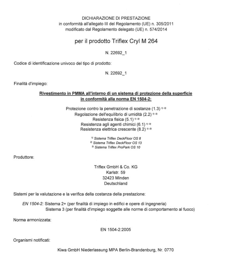 Triflex Cryl M 264 Dichiarazione di prestazione