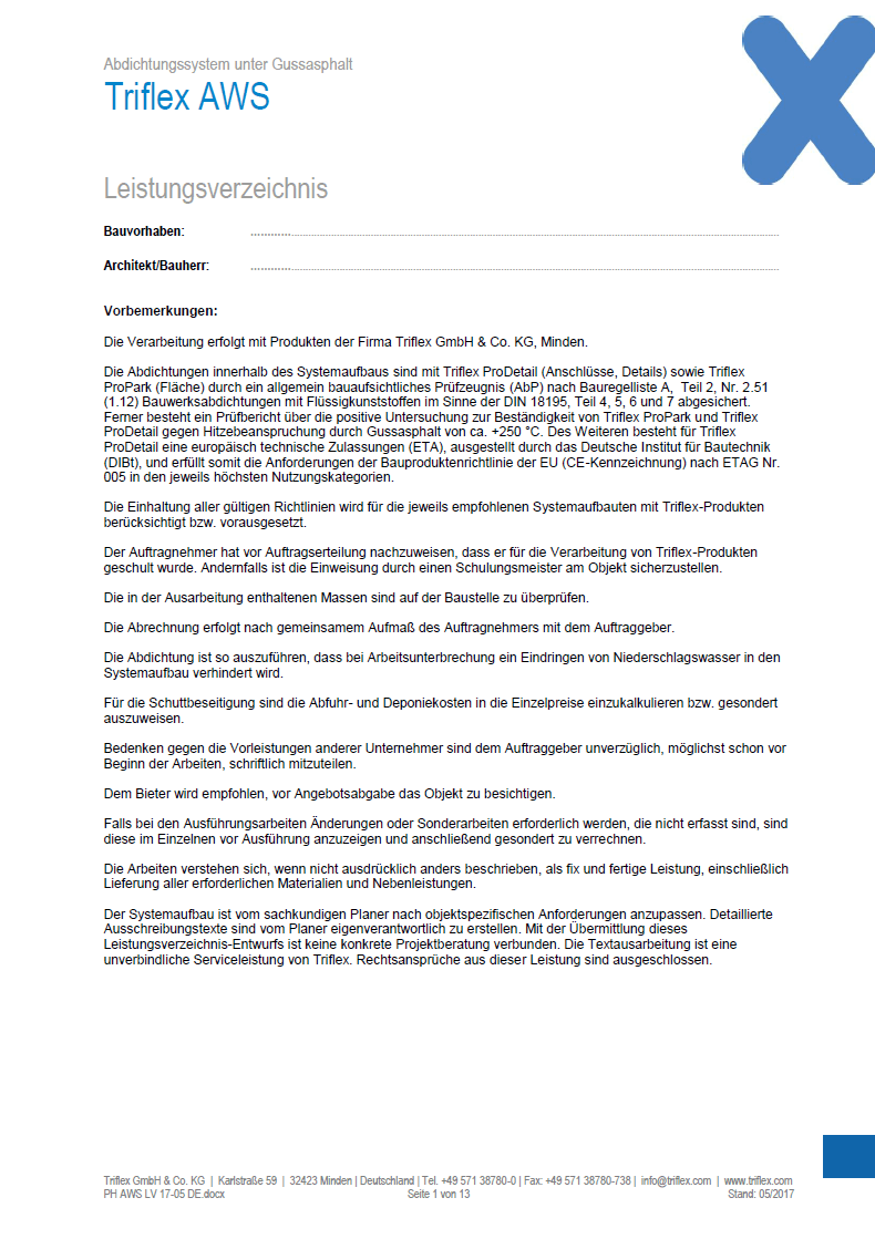 Triflex AWS Leistungsverzeichnis