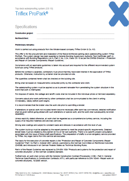 Triflex ProPark specifications