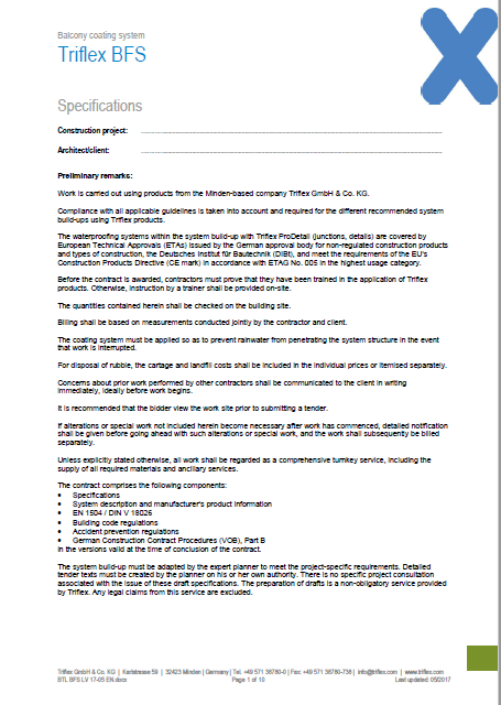 Triflex BFS specifications