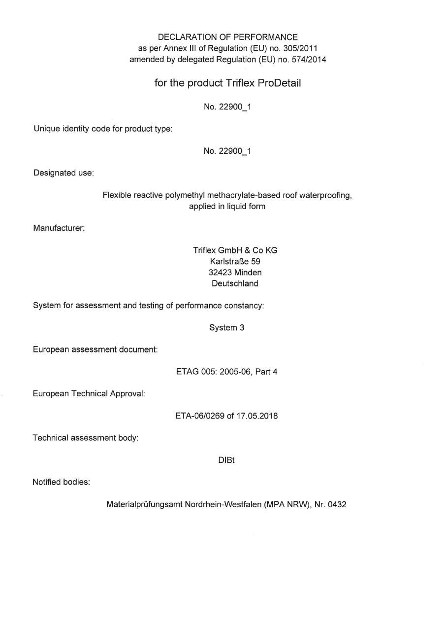 Triflex ProDetail Declaration of performance