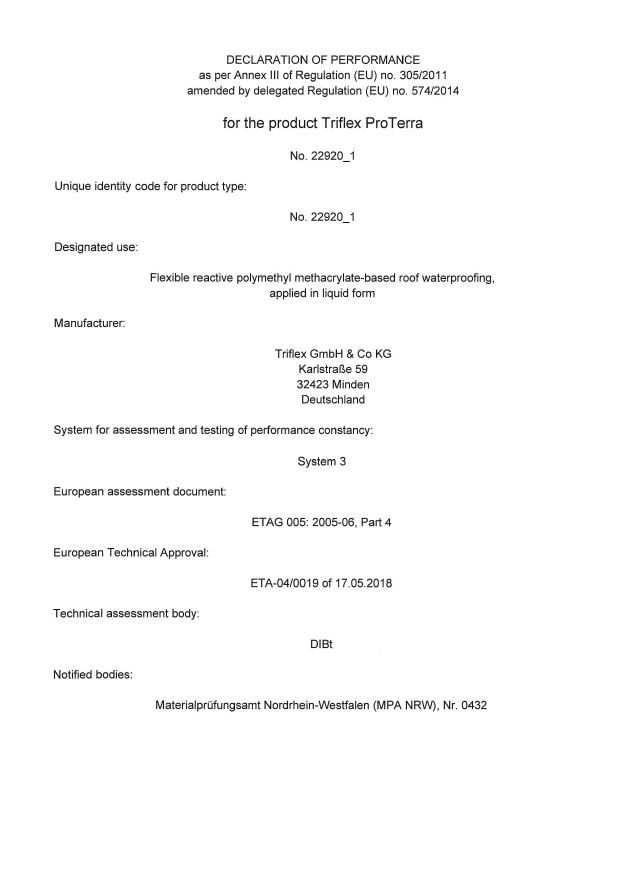 Triflex ProTerra Declaration of performance