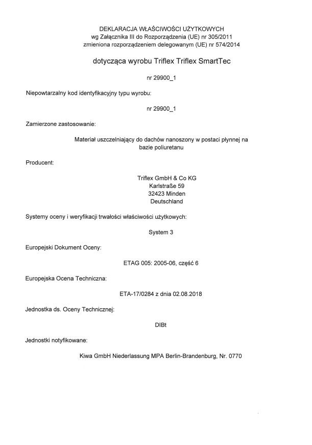 Triflex SmartTec Deklaracja właściwości użytkowych