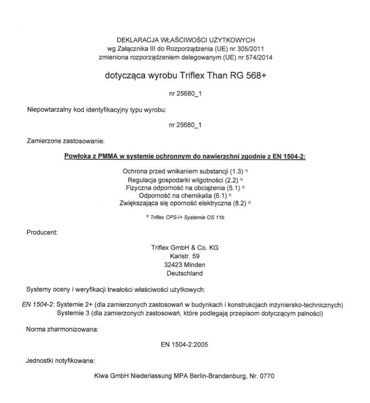 Triflex Than RG 568+ Deklaracja właściwości użytkowych