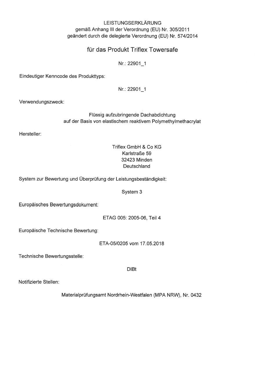 Triflex Towersafe Leistungserklärung
