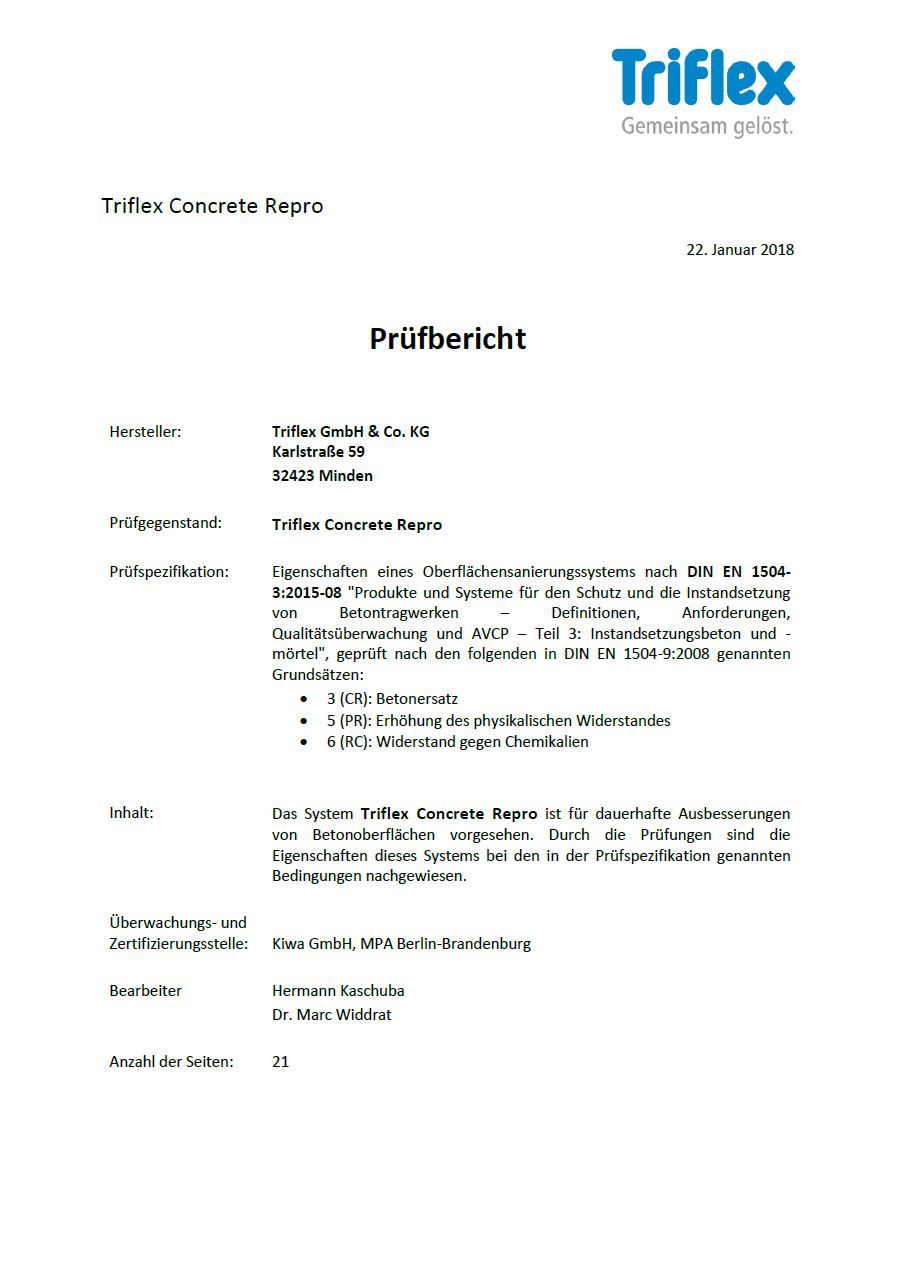 Prüfbericht Triflex Concrete Repro 3K